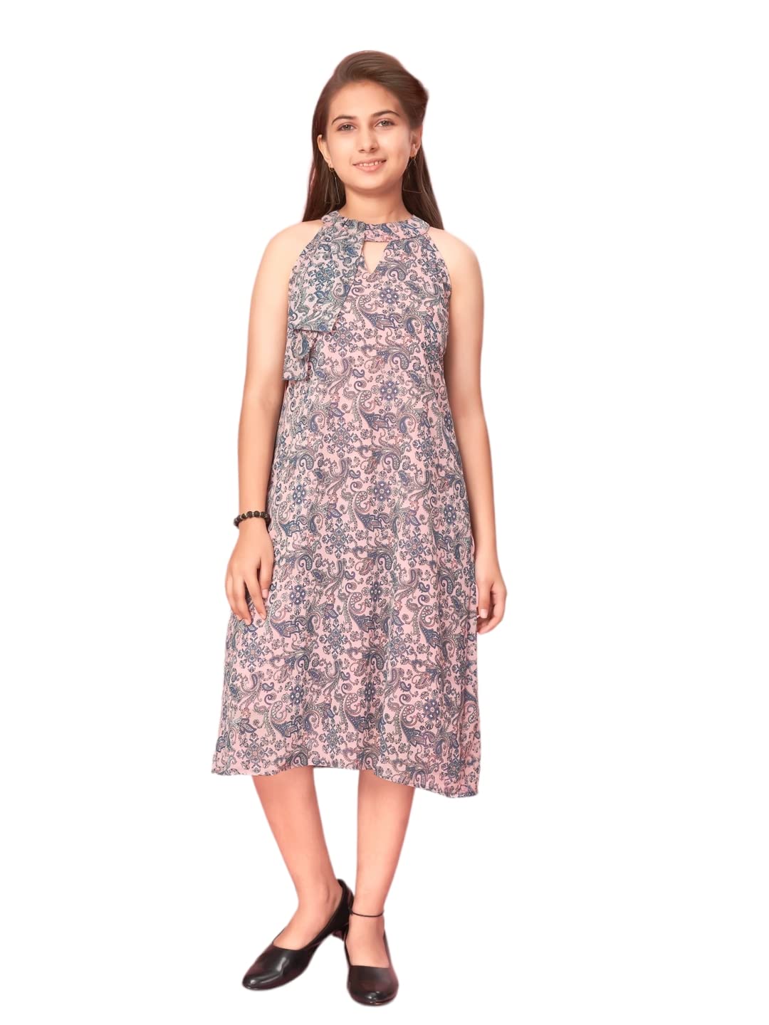 Aarika Girls Peach Colour Georgette Printed Middi (MD-A-22601-PEACH-38)