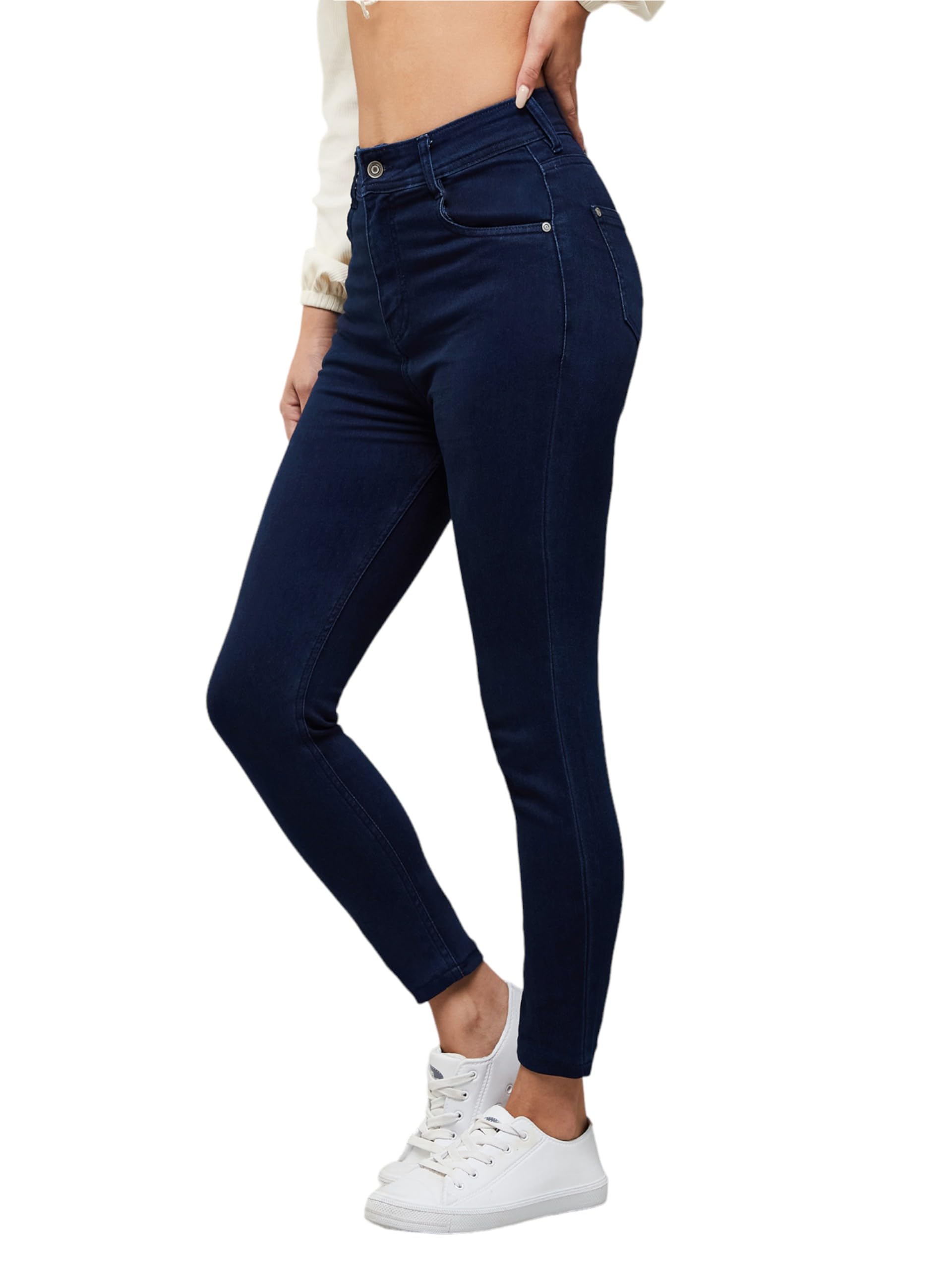 Dolce Crudo WomenS Skinny Fit High Rise Regular Length Stretchable Denim (Plus Size) Jeans (Doss19Den07-44-57-26, Dark Blue, 26)