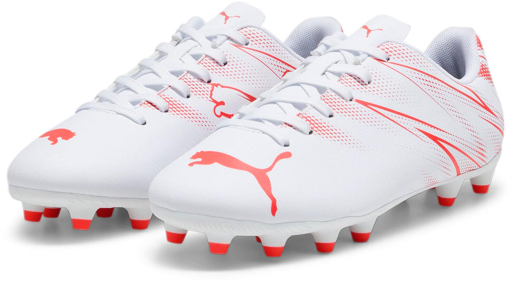 PUMA Attacanto Firm, Artificial Ground Soccer Cleats Sneaker, White-Fire Orchid, 3.5 US Unisex Little Kid