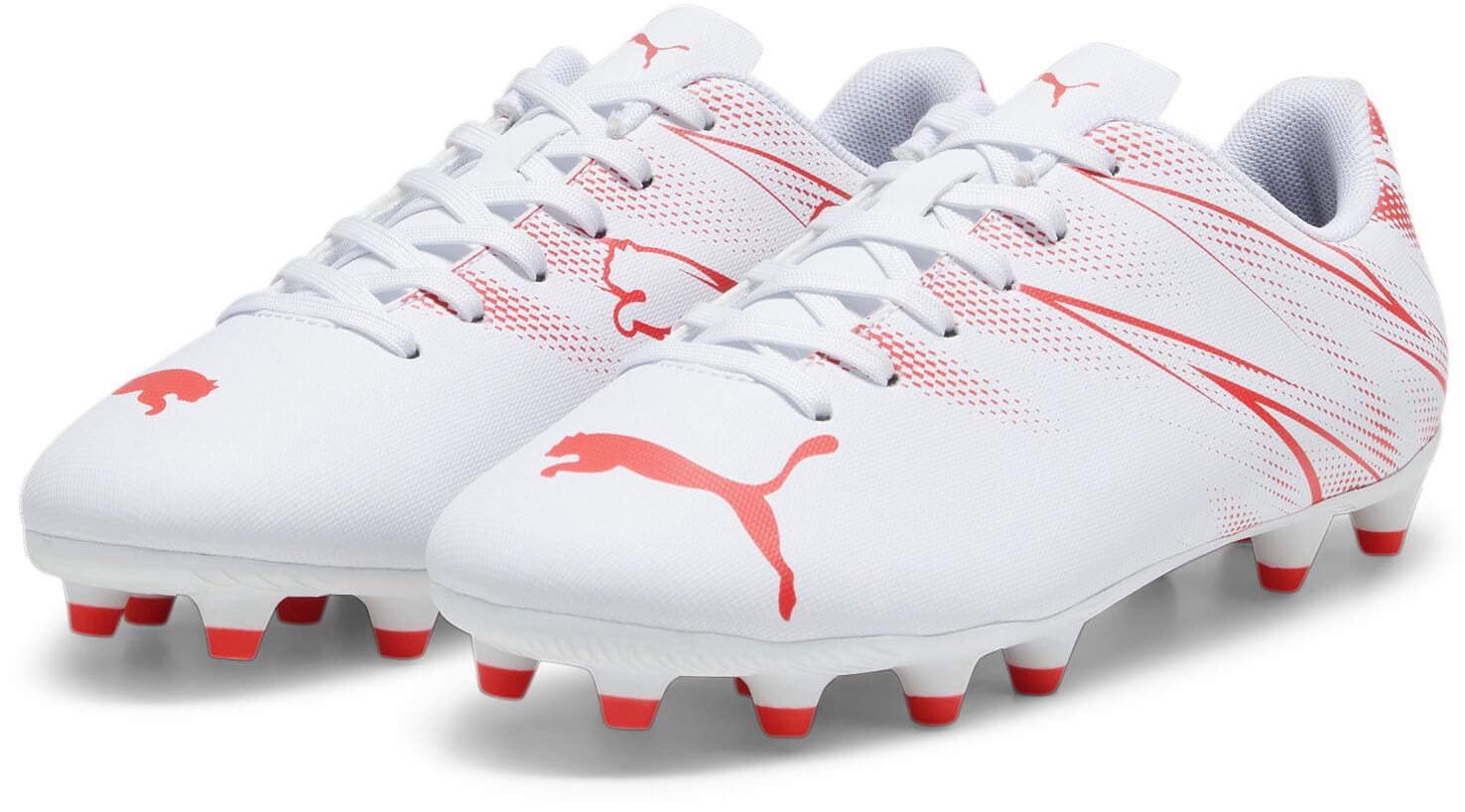 PUMA Attacanto Firm, Artificial Ground Soccer Cleats Sneaker, White-Fire Orchid, 3.5 US Unisex Little Kid