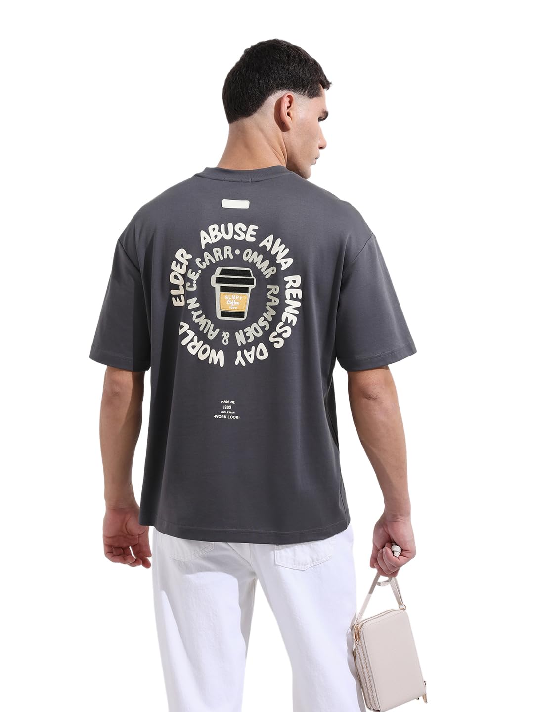 The Indian Garage Co Mens Relaxed Fit Applique Crew Neck Half Sleeves Sweater