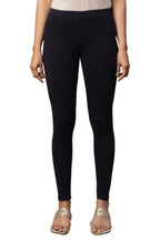 Aurelia Womens Blue Cotton-Blend Solid Leggings Ethnic Bottomwear