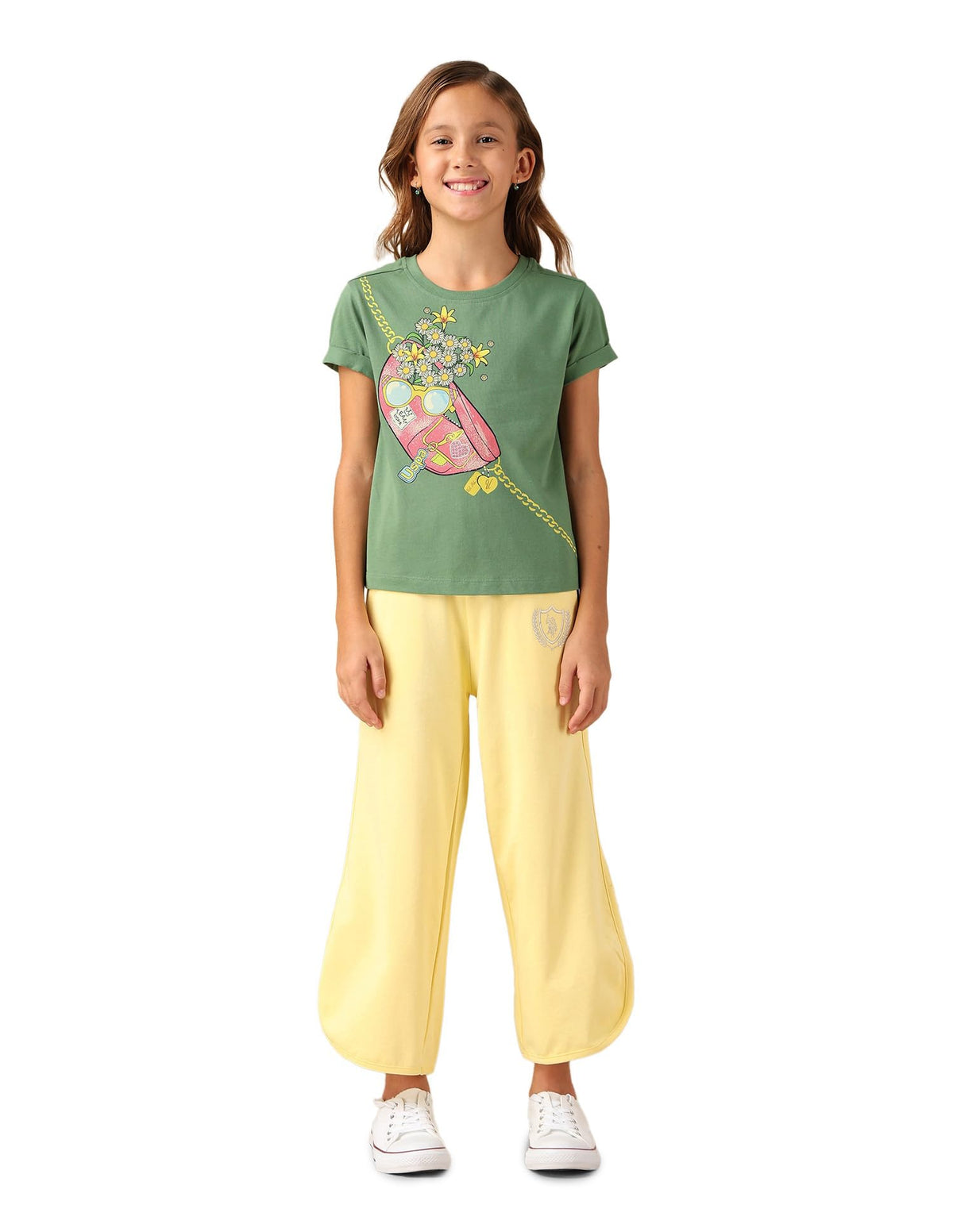 U.S. Polo Assn. Girls Graphic Printed Relaxed Fit TShirt (Ugss25Tsh231_Olive_1314Y) 13-14