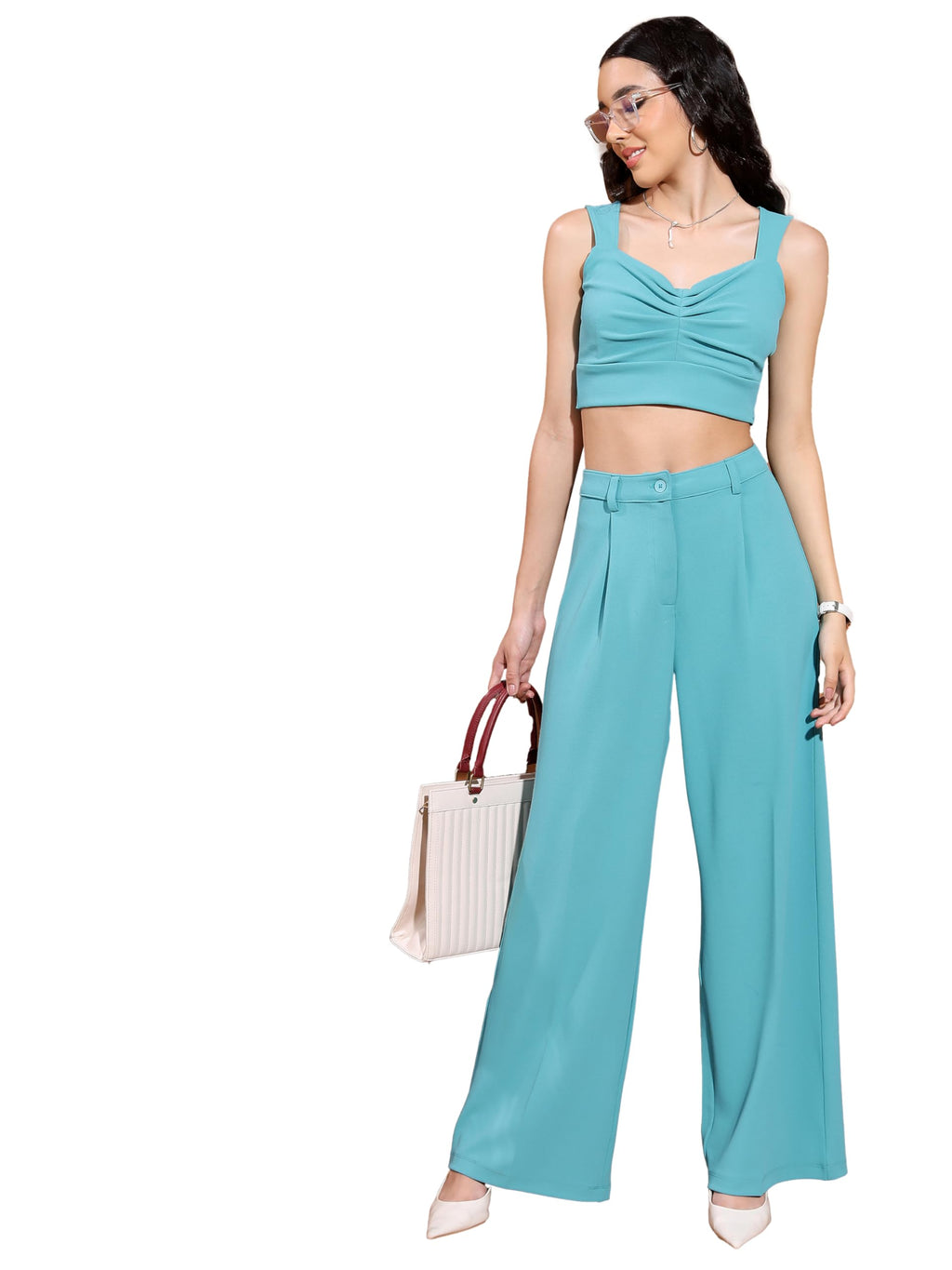 Ketch WomenS Polyester Mini Co-Ord Set (Khce000101_Sea Green