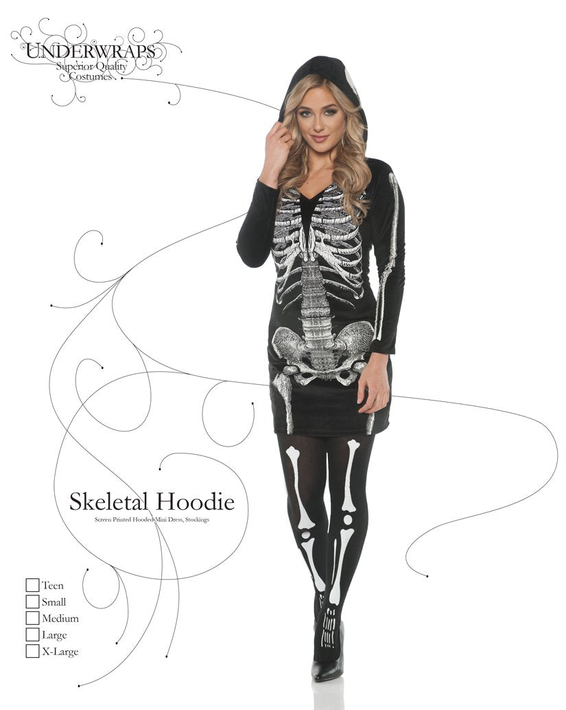 Women's Skeletal Hoodie Dress Costume XL