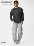 The Souled Store Batman: Vengeance Men and Boys Round Neck Grey All Over Printed Cotton Oversized Full Sleeve T-Shirts