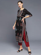 Anubhutee Women'S Rayon Black Ethnic Motifs Printed Straight Kurta