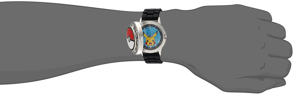 Accutime Pokemon Pikachu Pok   Ball Spinner Watch, Blue Face, Black Silicone Strap, Quartz Movement, Fun Gift for All Ages - (PO