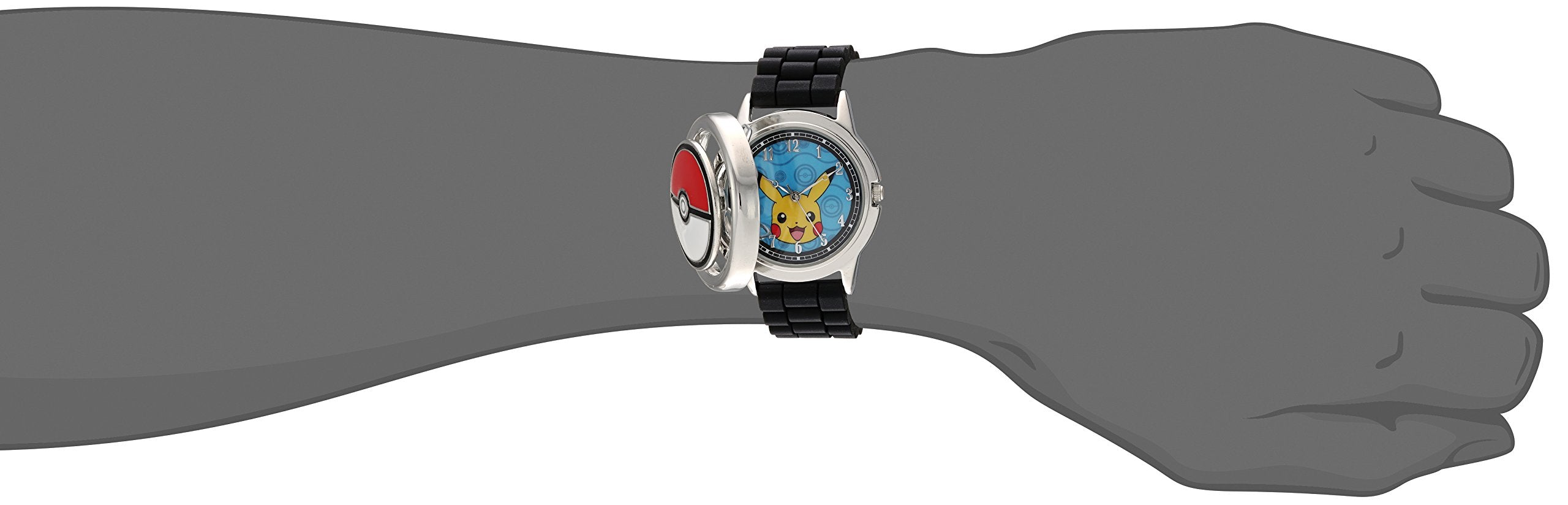 Accutime Pokemon Pikachu Pok   Ball Spinner Watch, Blue Face, Black Silicone Strap, Quartz Movement, Fun Gift for All Ages - (PO