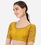 Pujia Mills WomenS Indian Ethnic Wear Designer Gold Zari Embroidery With Sequence Work V Neck Sleeveless Readymade Back Side Wo