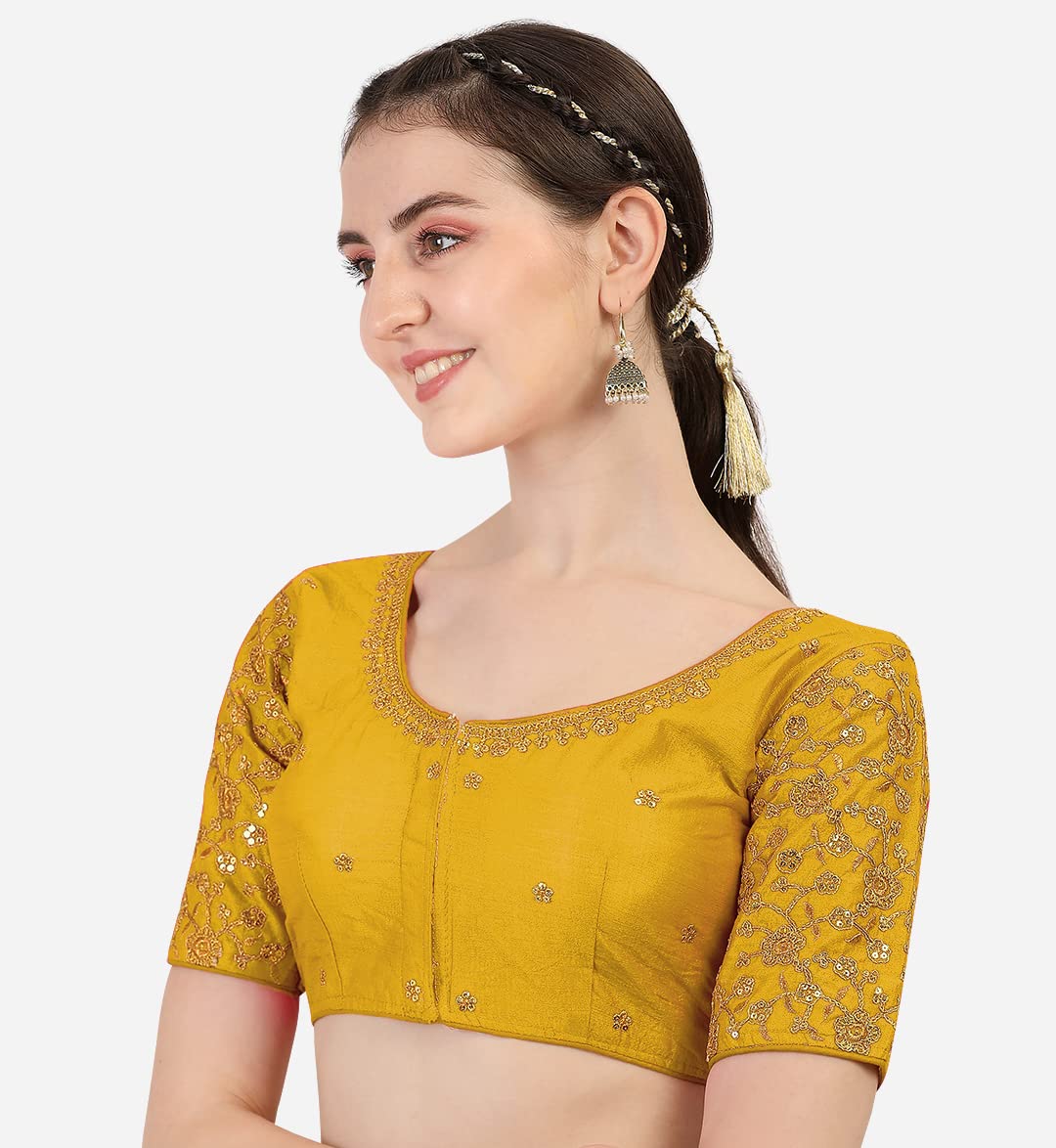 Pujia Mills WomenS Indian Ethnic Wear Designer Gold Zari Embroidery With Sequence Work V Neck Sleeveless Readymade Back Side Wo