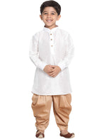Vastramay Boys White Rose Gold Silk Blend Kurta Dhoti Set For Independence Day - Traditional Ethnic Wear