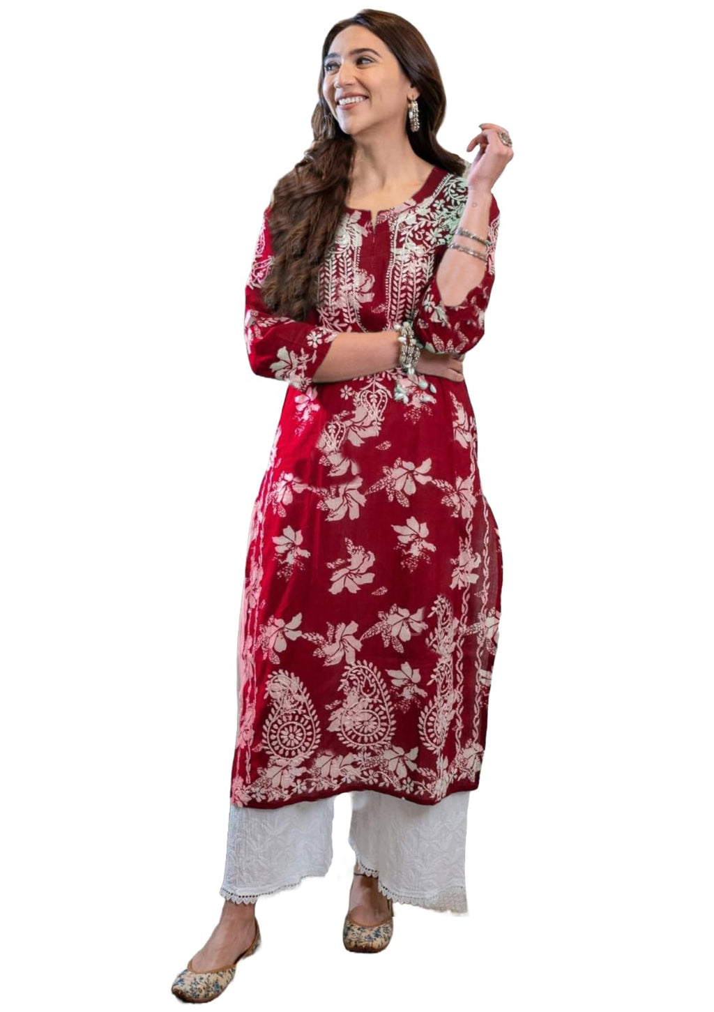 ANNI DESIGNER Womens Rayon Blend Chikankari Embroidered Straight Kurta (SCEROS Pink_4XL_Pink_XXXX-Large)