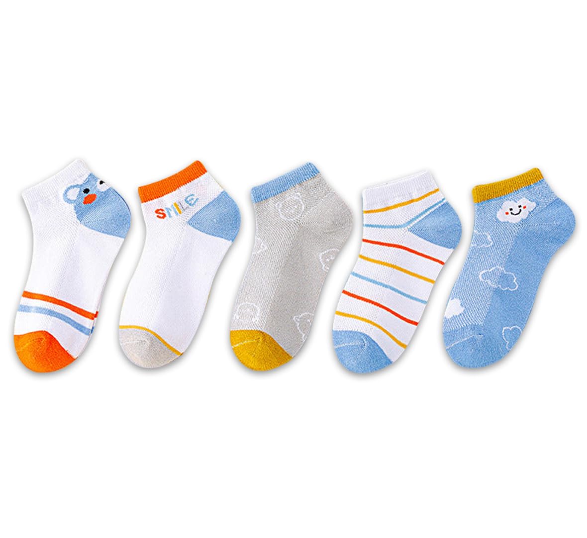 Syga 5 Pairs Baby Girl & Baby Boy Socks, Toddlers Infant Cotton Stretch Crew Socks With Cloud Design, Suitable For 9 Months To 2 0-24