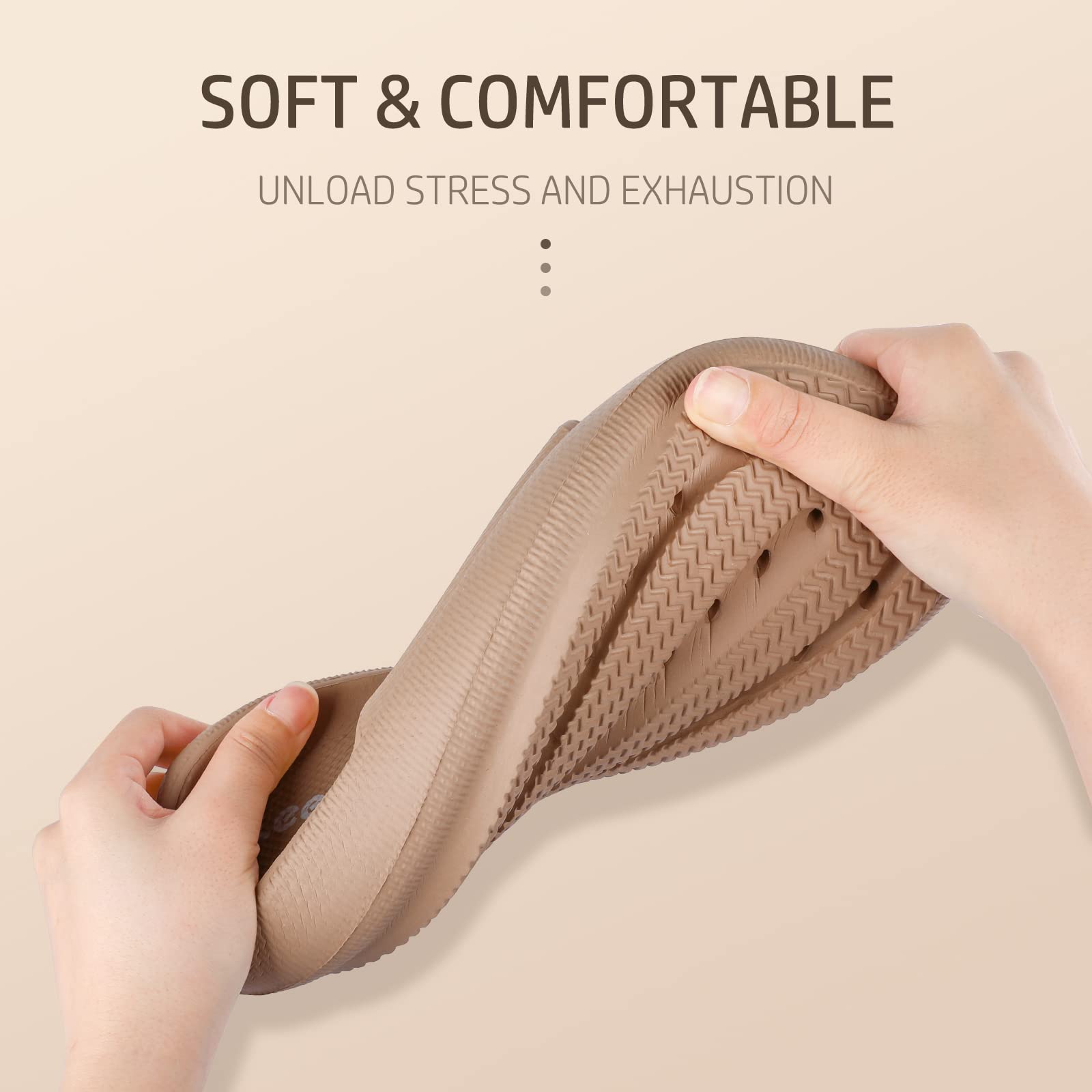 Brown Cloud Slippers for Women and Men -Leevar Massage Shower Bathroom Non-Slip Open Toe Cloud Slide Soft Comfy Thick Sole Cloud