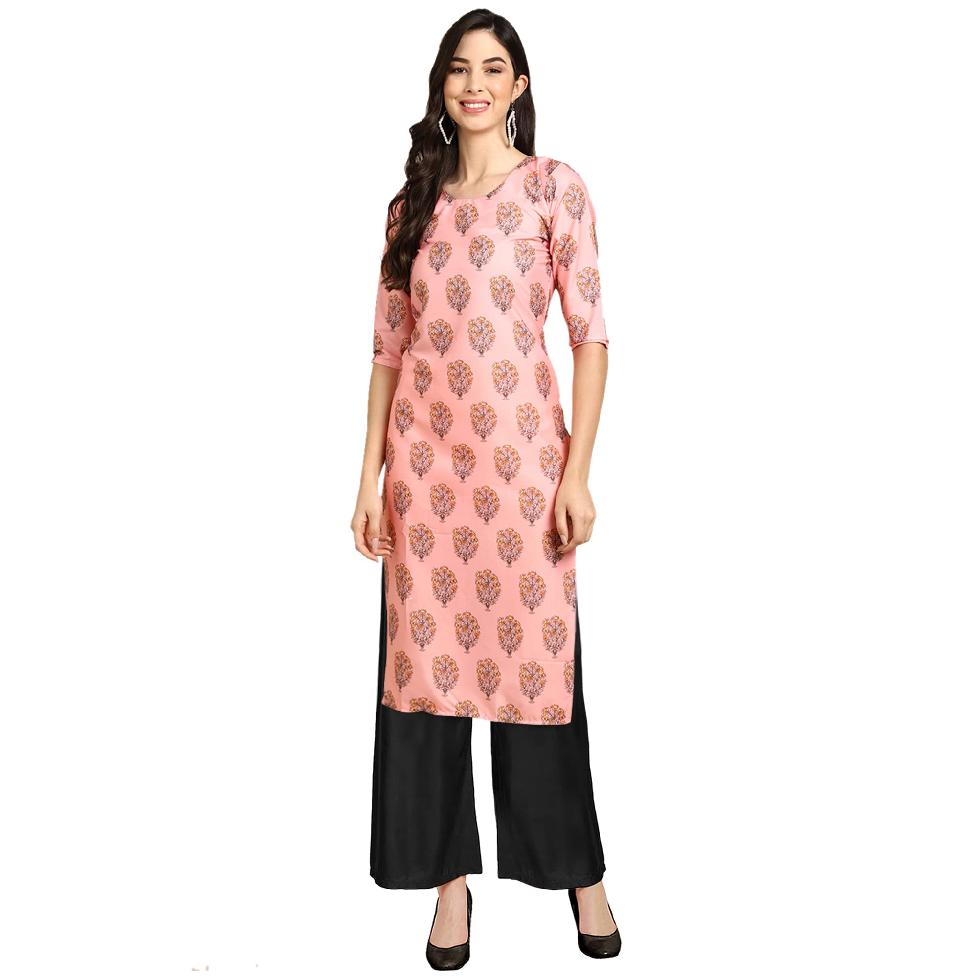 Pinkmint Womens Baby Pink Color Kurta and Black Palazzo Set (530368-Black Palazzo_L)