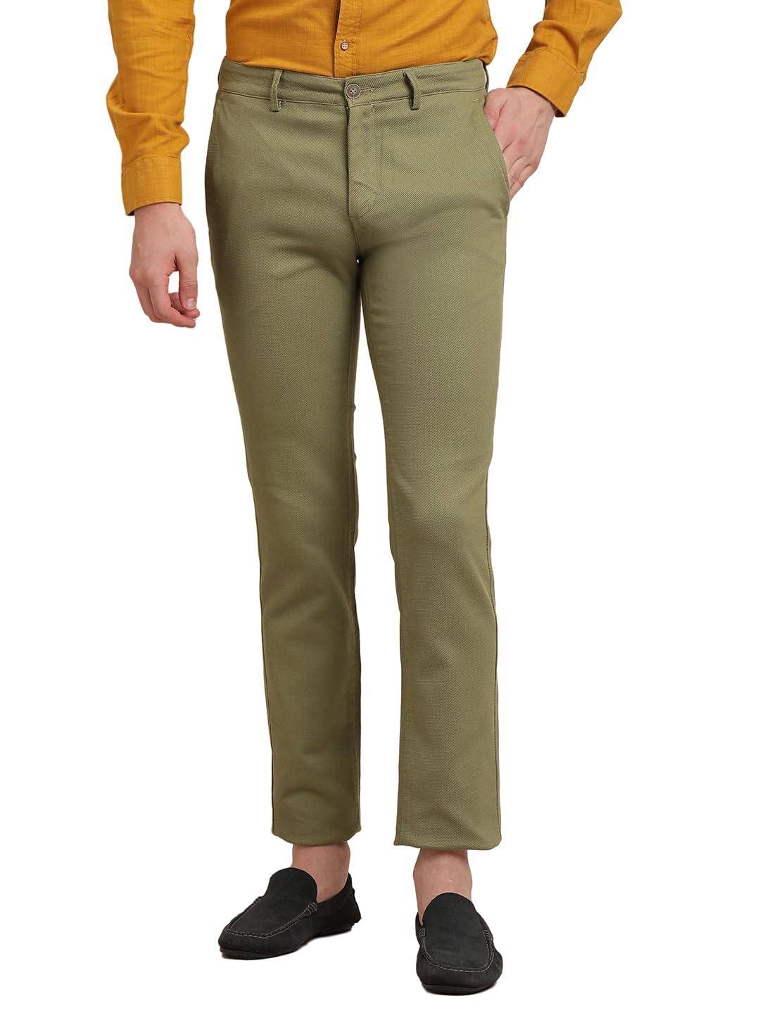 Turtle Men Cotton Stretch Olive Dobby Printed Ultra Slim Fit Casual Trouser