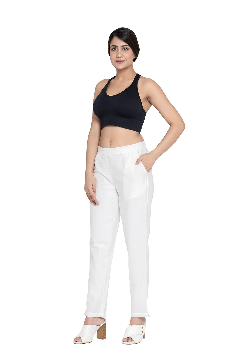 DIGITAL SHOPEE Womens Regular Fit Casual Pants (DS-TC1-WHITE-XL_White