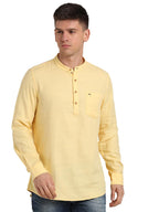 Turtle Men 100% Cotton Yellow Solid Slim Fit Casual Kurta Shirt