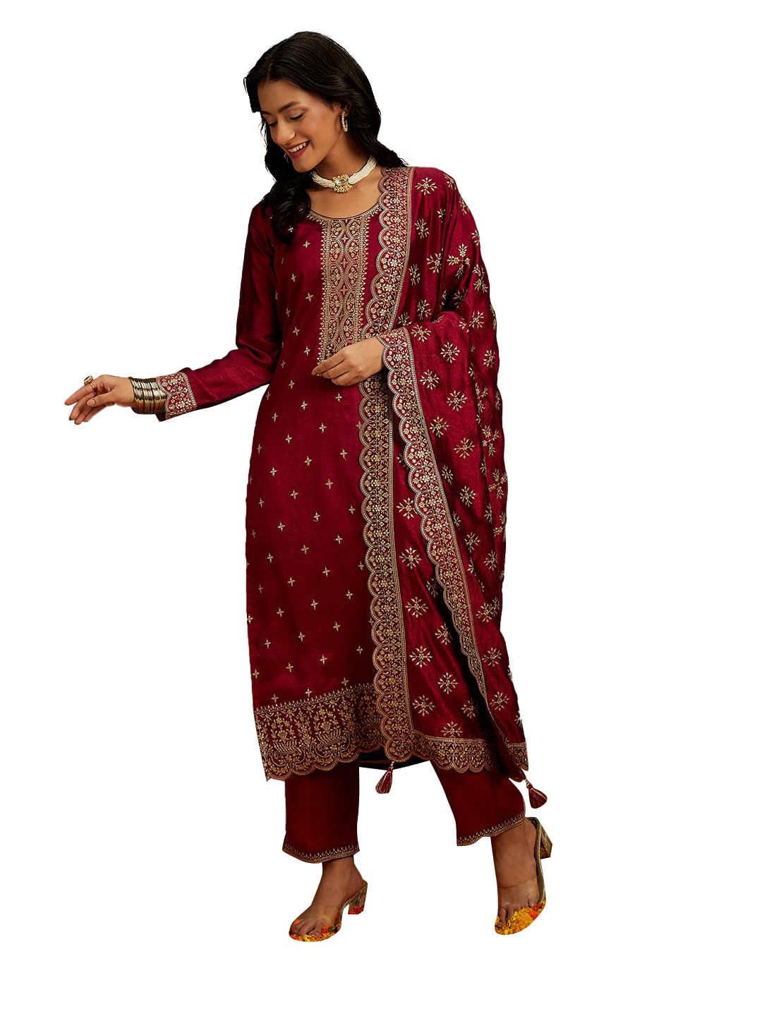 Libas Womens Silk Blend Kurta Sets (48042_Fuchsia