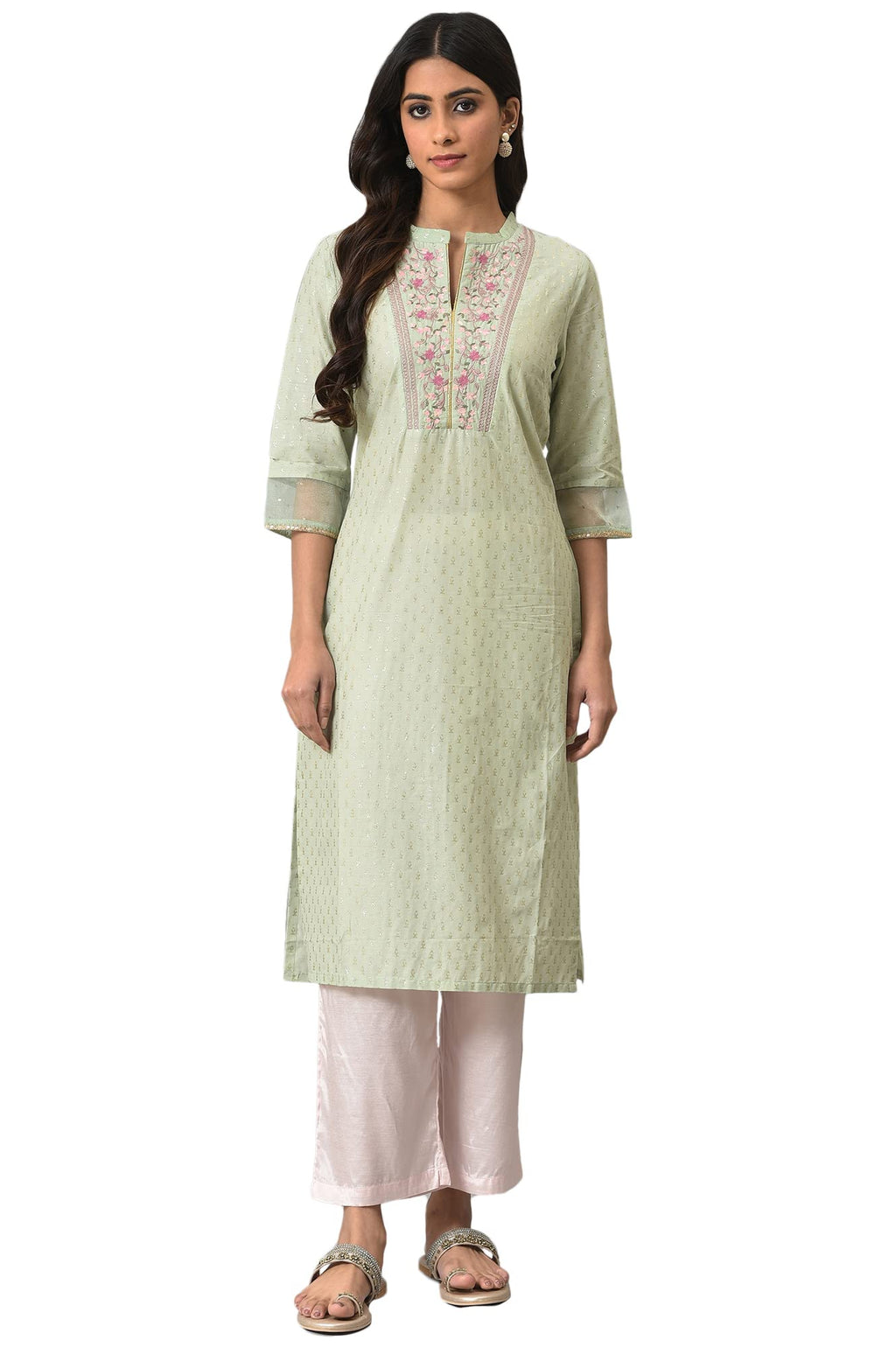 W For Woman Women'S Cotton Regular Kurta (21Auw13713-118781_Light Green