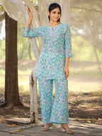 Tee Projekt Cotton Ethnic Wear Co Ord Set For Women | Travel Co Ord Set For Women Light Blue