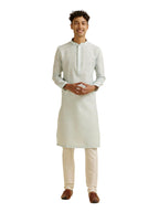Manyavar Mens Cotton Blend Jacquard Embroidered Kurta Pyjama Set (Blue,XL)