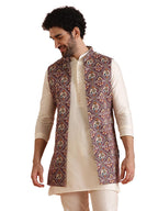 Kisah Mens Kurta Jacket Trouser Set|Cotton Blend Fabric Printed Pattern Mens Ethnic Wear|Regular Fit Mandarin Collar Long Sleeve