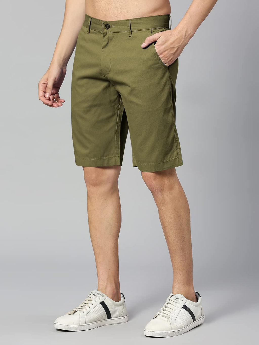 Thomas Scott Mens | 100% Cotton | Solid | Above Knee | Button Closure | Chino | Casual Shorts for Men Olive