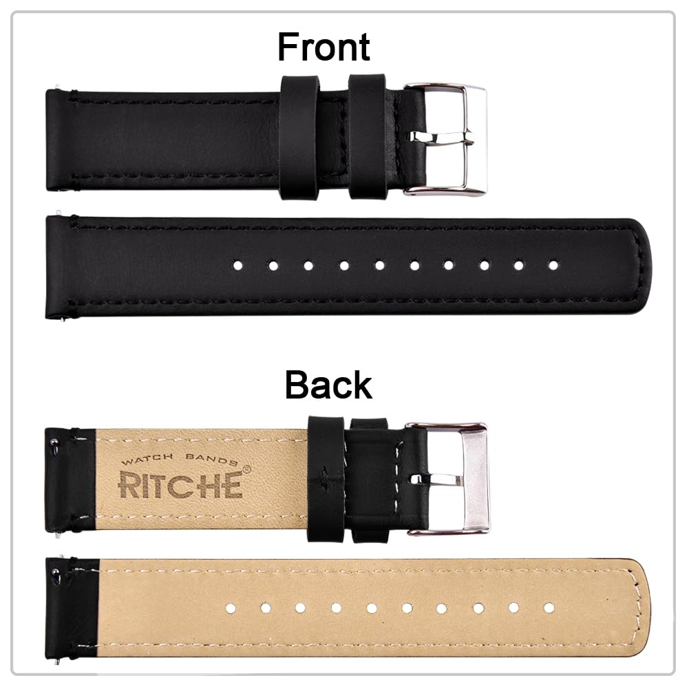 Ritche 22mm Quick Release Classic Vintage Leather Watch Band Compatible with Samsung Gear S3 Frontier Watch Black Genuine Leathe