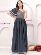 Libas WomenS Georgette Gown Maxi Dress (26502_Grey
