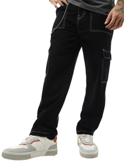 Bewakoof Mens Baggy Regular Fit Cargo Jeans_624262_Black_34