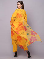 ANNI DESIGNER Ladies Cotton Blend Kurta with Trousers and Dupatta, yellow, XL