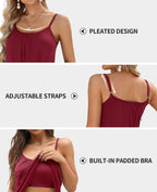 V FOR CITY Womens Flowy Camisole with Built in Padded Bra Basic Spaghetti Strap Tank Top Swing Tunic Tops Loose Fit