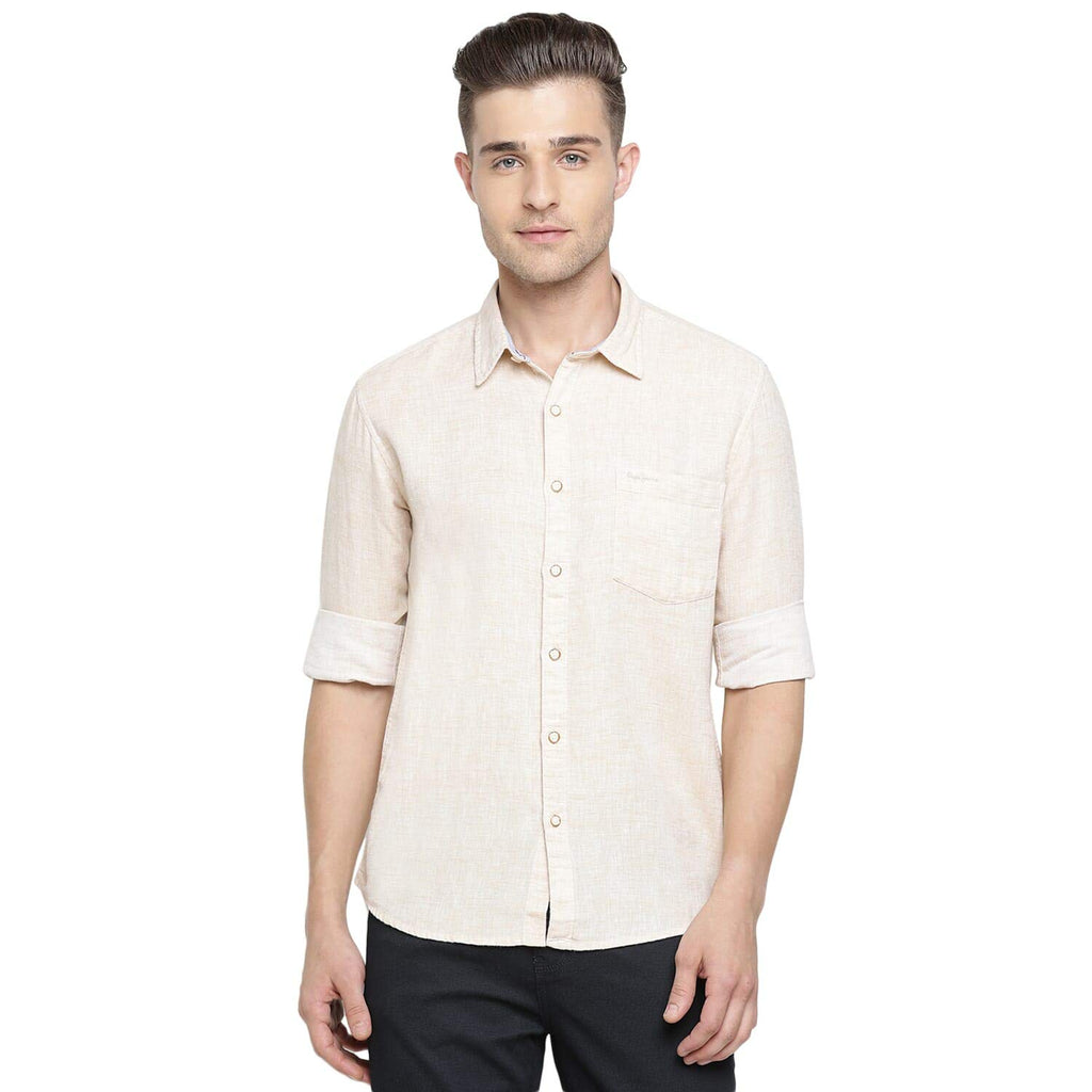 Pepe Jeans MenS Solid Slim Fit Casual Shirt (Pm306588_Beige Xl)
