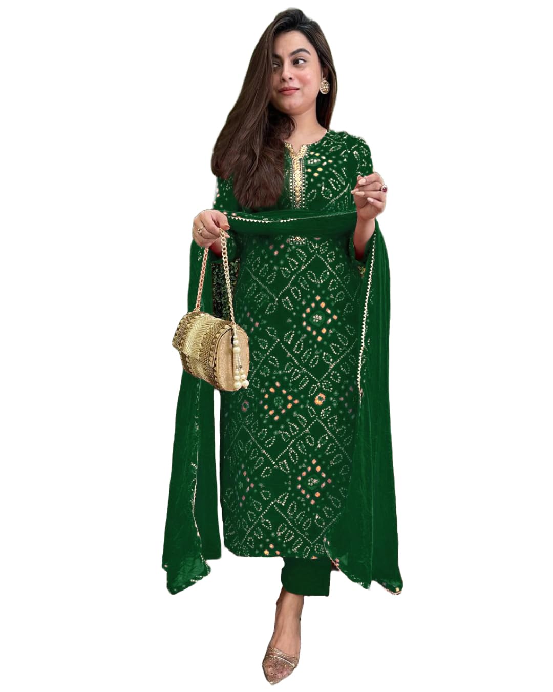 ANNI DESIGNER Womens Rayon Blend Straight Printed Kurta with Pant & Dupatta (TURAE Green_XXL_Green_XX-Large)