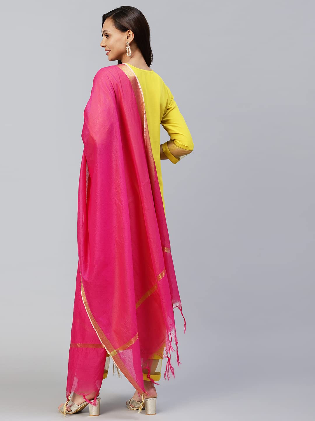 Anni Designer Women'S Cotton Blend Embroidered Straight Kurta With Pant & Dupatta (Talpade)