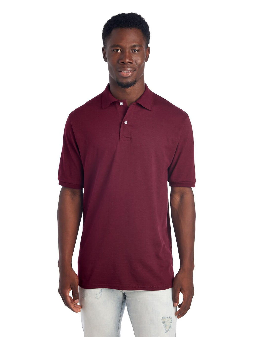 Jerzees Men's SpotShield Stain Resistant Polo Shirts (Short & Long, Short Sleeve-Maroon, Medium