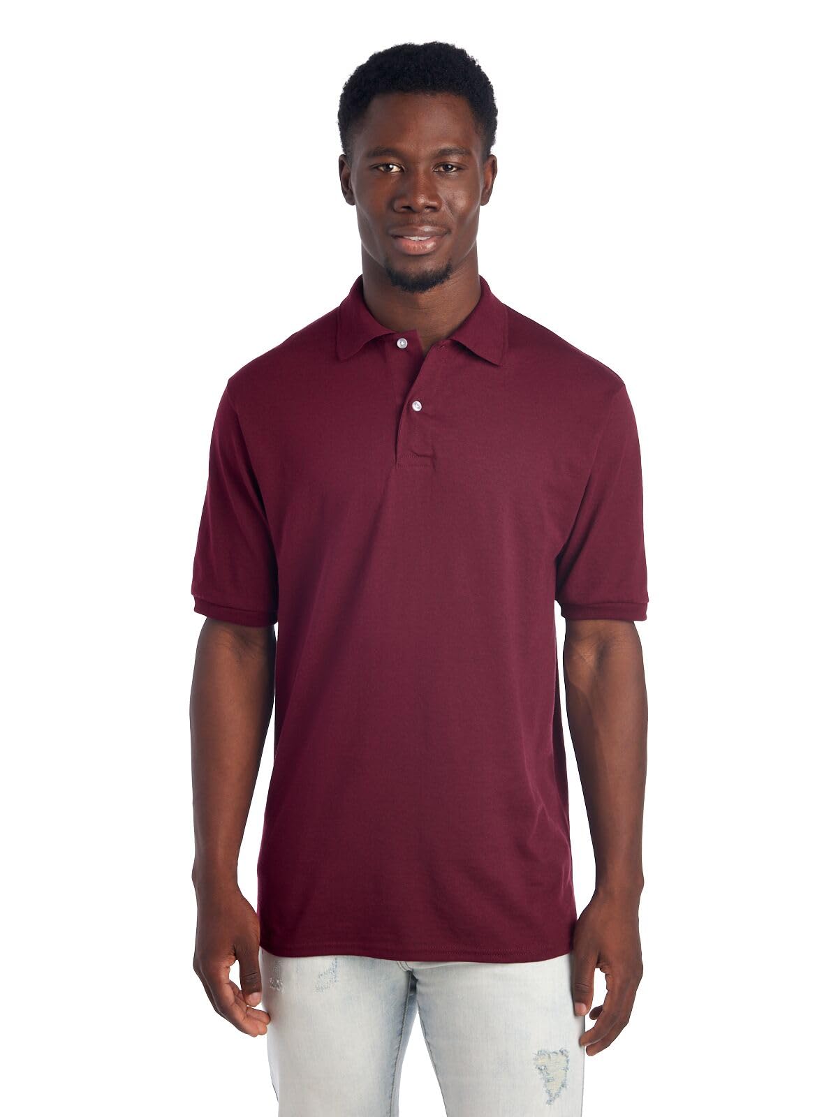 Jerzees Men's SpotShield Stain Resistant Polo Shirts (Short & Long, Short Sleeve-Maroon, Medium