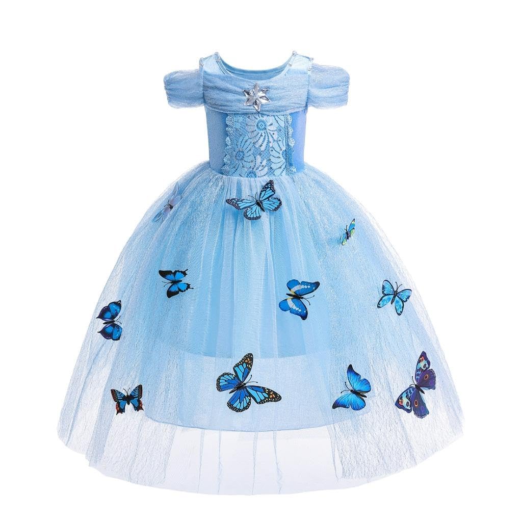 Dressy Daisy Girls' Princess Dress Costume Christmas Halloween Fancy Dresses Up Butterfly Size 5-6 Blue