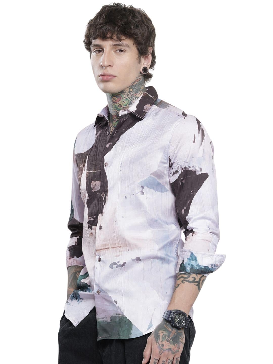 The Indian Garage Co Mens Slim Fit Abstract Print Long Sleeves Party Shirt
