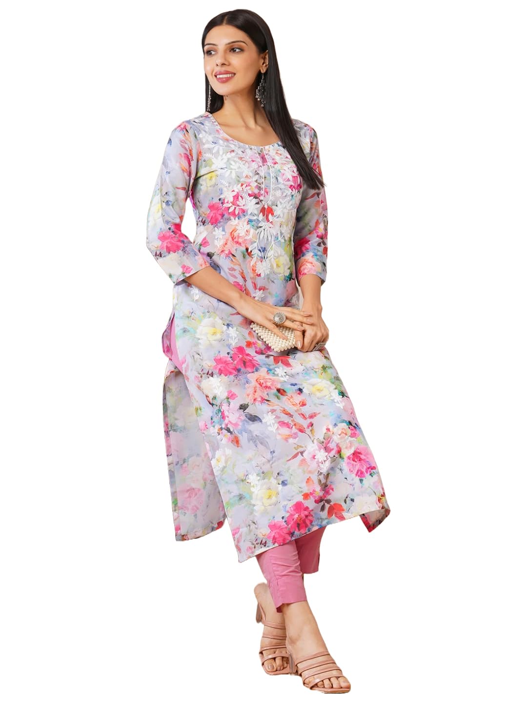 ANNI DESIGNER Women's Cotton Blend Straight Printed Kurta (Raagavi Grey-VKS01_M_Grey_Medium)