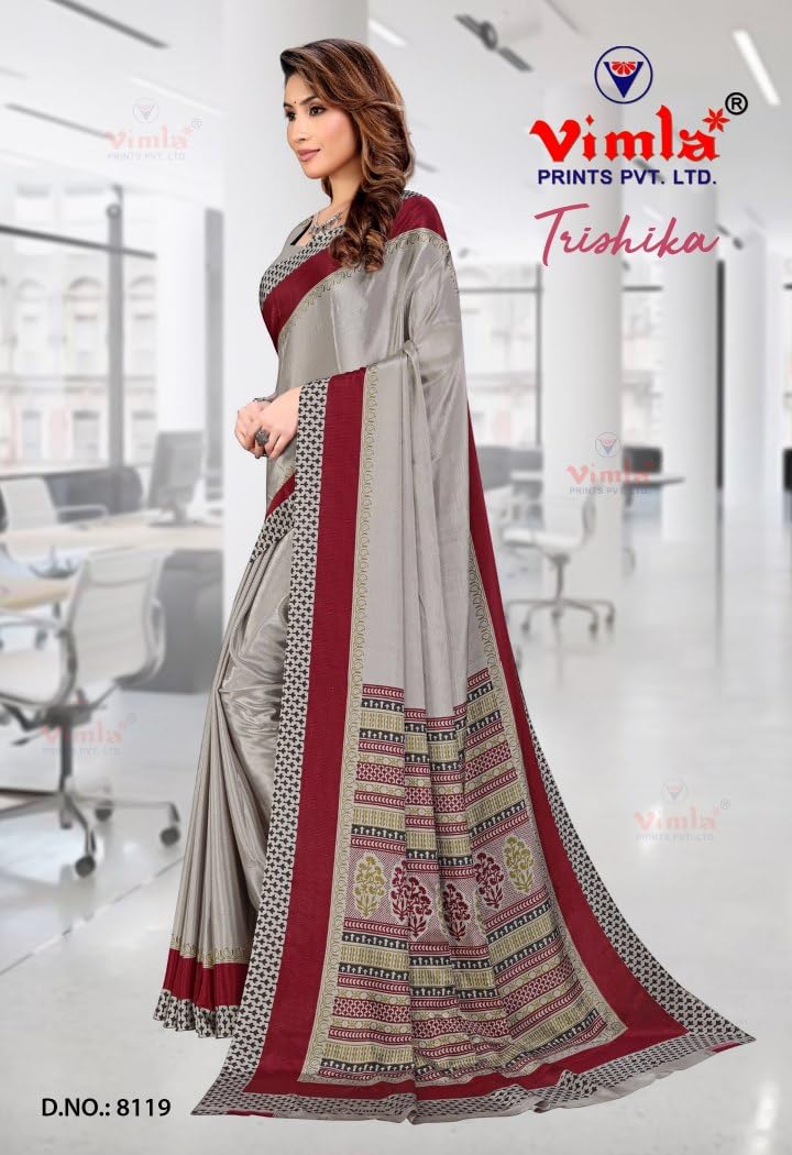 Vimla WomenS Mysore Crepe Silk Uniform Saree With Printed 6 Yard Length And Unstitched Blouse Piece Office Wear Saree