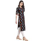 Pinkmint Womens Crepe Black Color Ethnic Motif Printed Straight Kurti