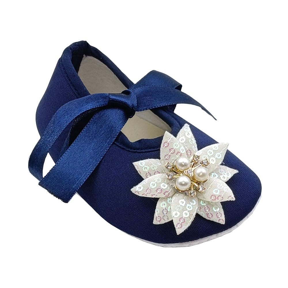 Rsmart, Elegant Navy Blue Baby Girl & Boy Shoes With Pearl Flower 18-24