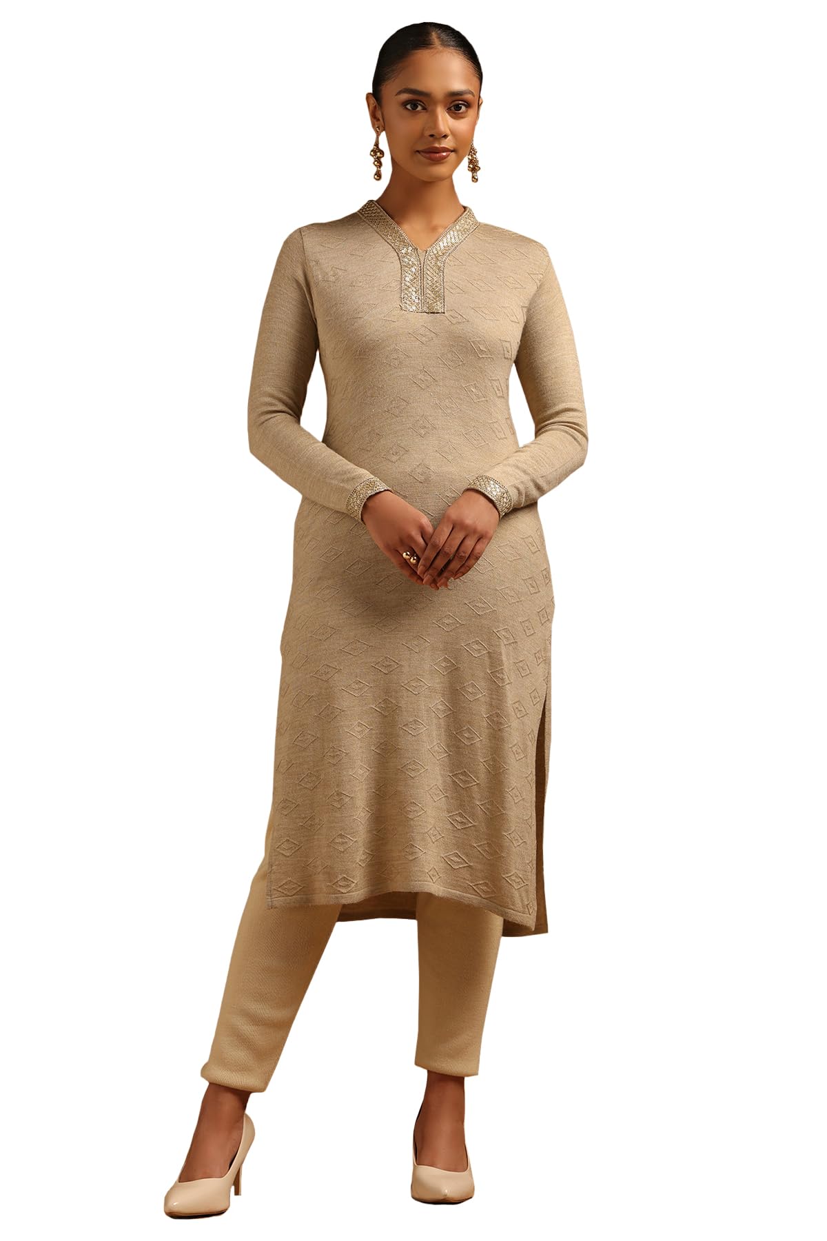 Soch Women Acrylic Solid Winter Kurta with Sequins