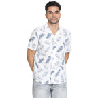 Turtle Men 100% Rayon White Printed Slim Fit Casual Shirt