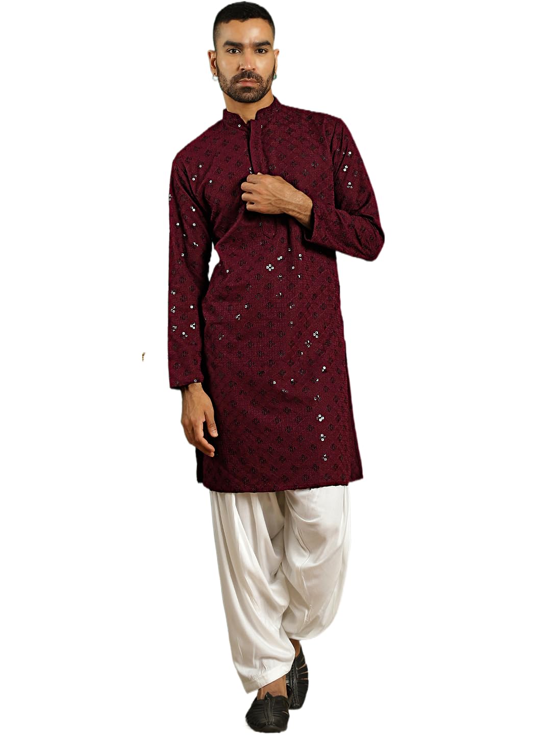 Jompers Mens Embroidered And Sequins Kurta With Salwar