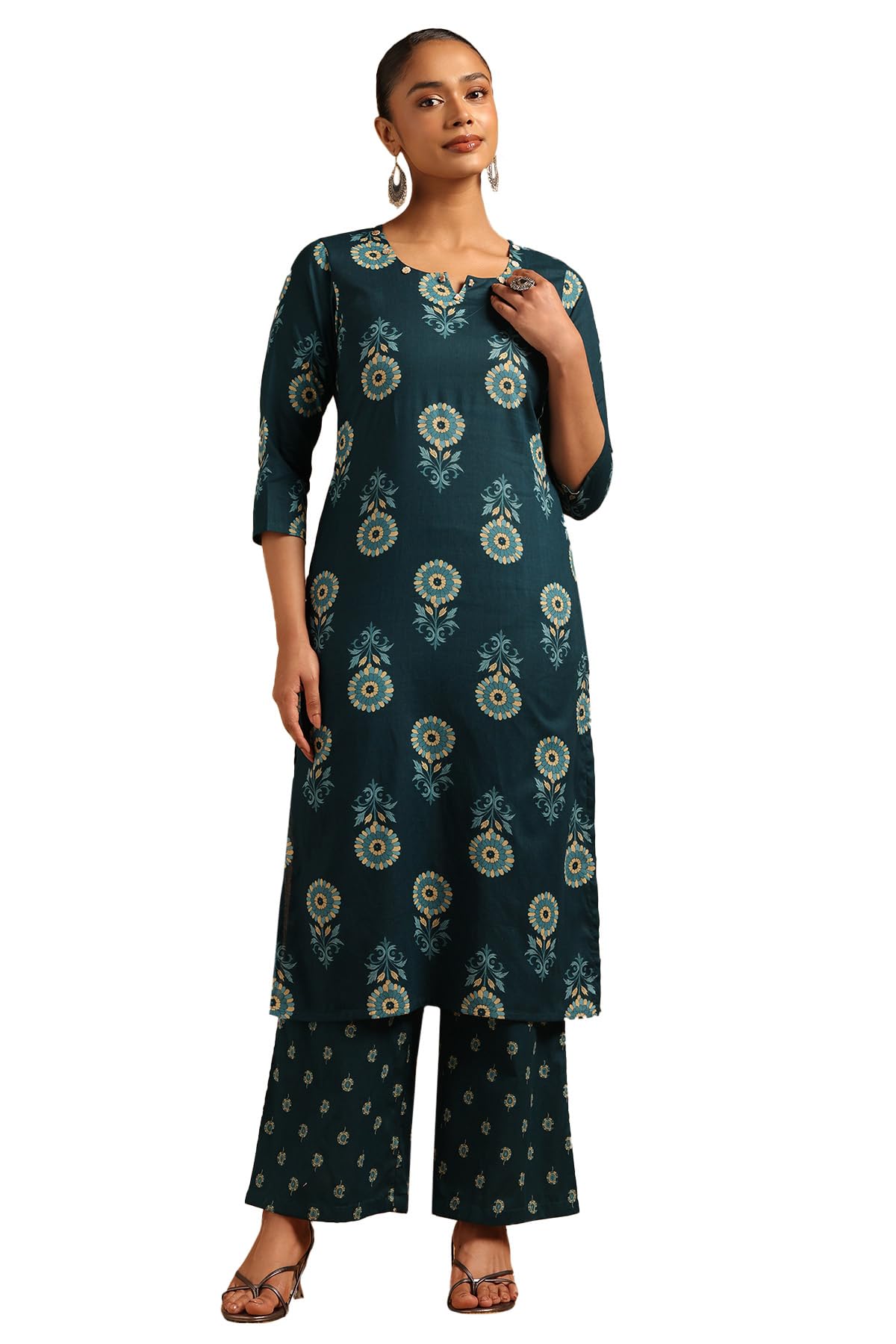 Soch Women Cotton Botanical Kurta Set with Beads