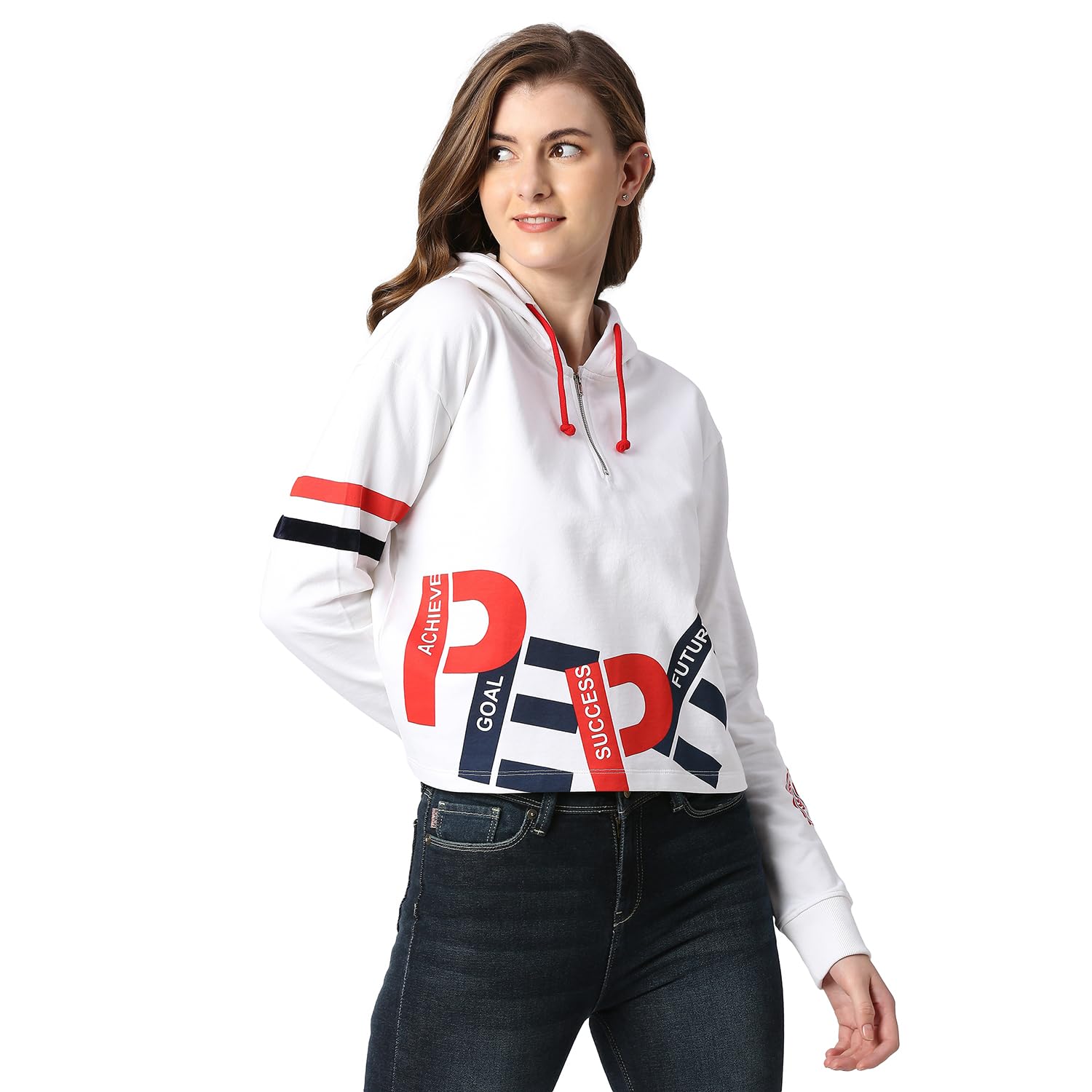 Pepe Jeans WomenS Cotton Blend Hooded Neck Sweatshirt (Pl581336_White_L)